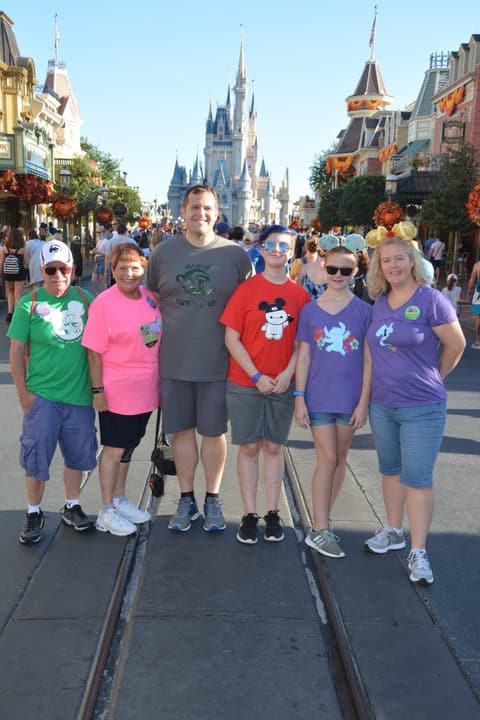 Family in front of Disney's Cinderella Castle