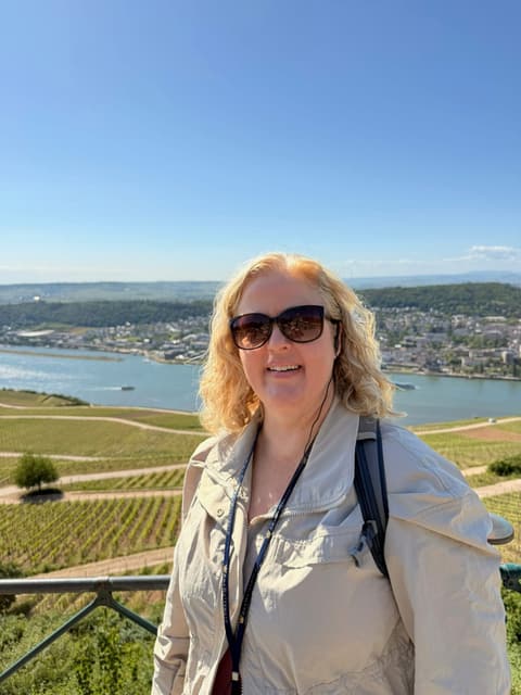 Michelle posing for a photo during a trip